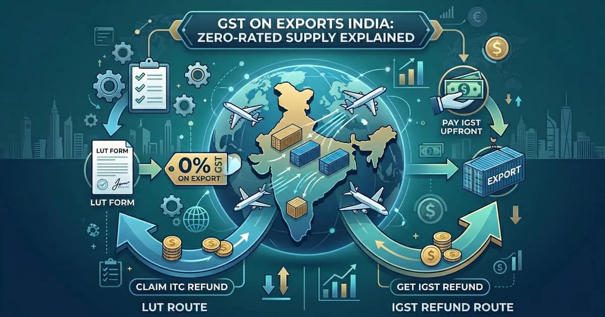 GST export routes from India: LUT route with 0% GST and ITC refund, versus IGST refund route with upfront payment